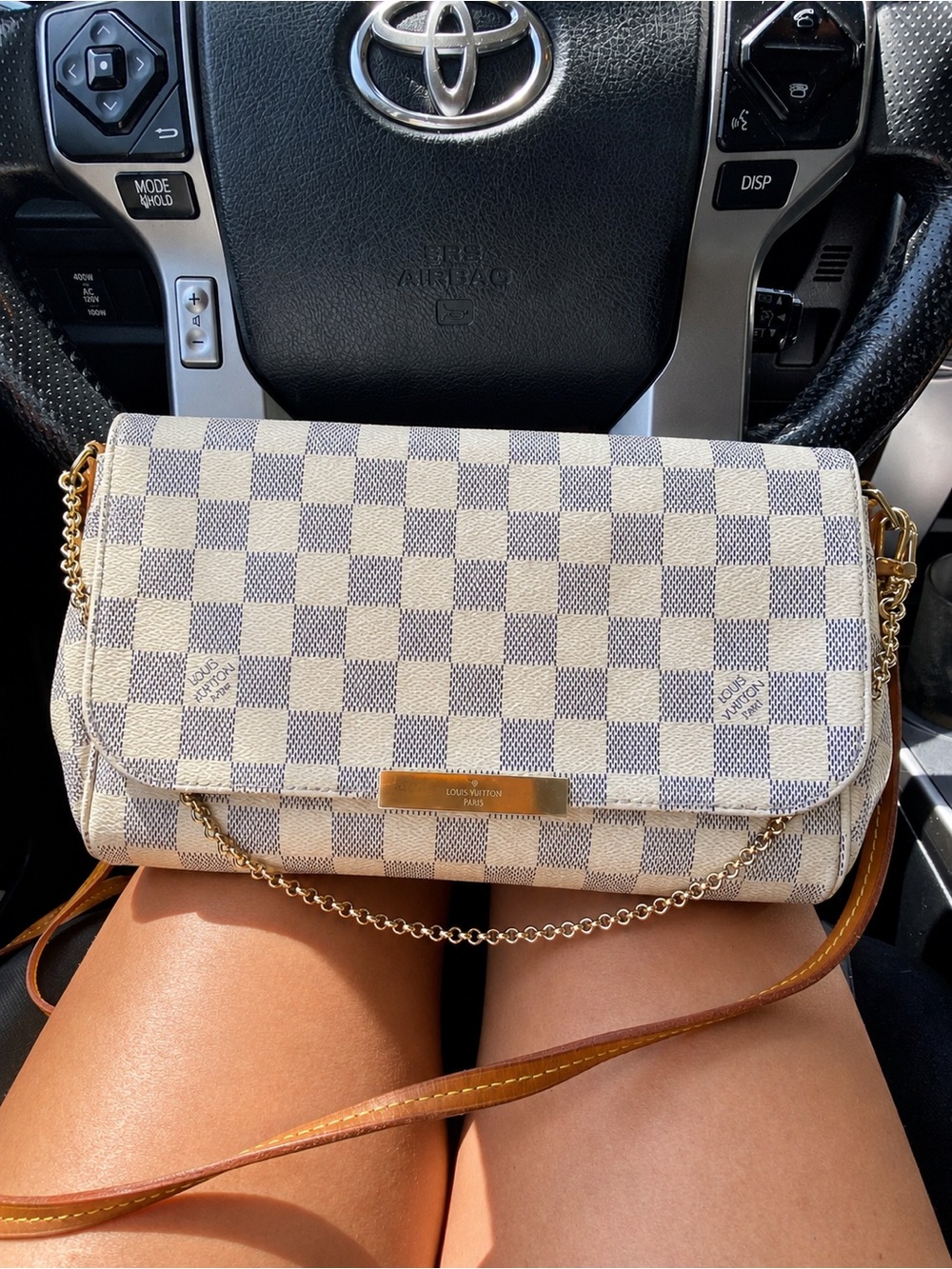 Louis Vuitton Damier Azur favorite MM Crossbody Bag with Gold Hardware